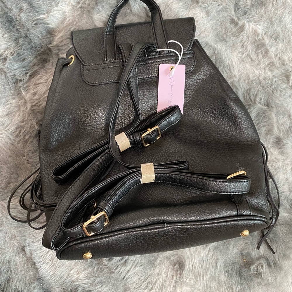 NWT Black Fringe vegan Leather Backpack - Picture 5 of 7